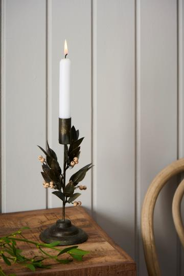 Ib Laursen metallinen kynttilänjalka puuhelmillä 24 cm